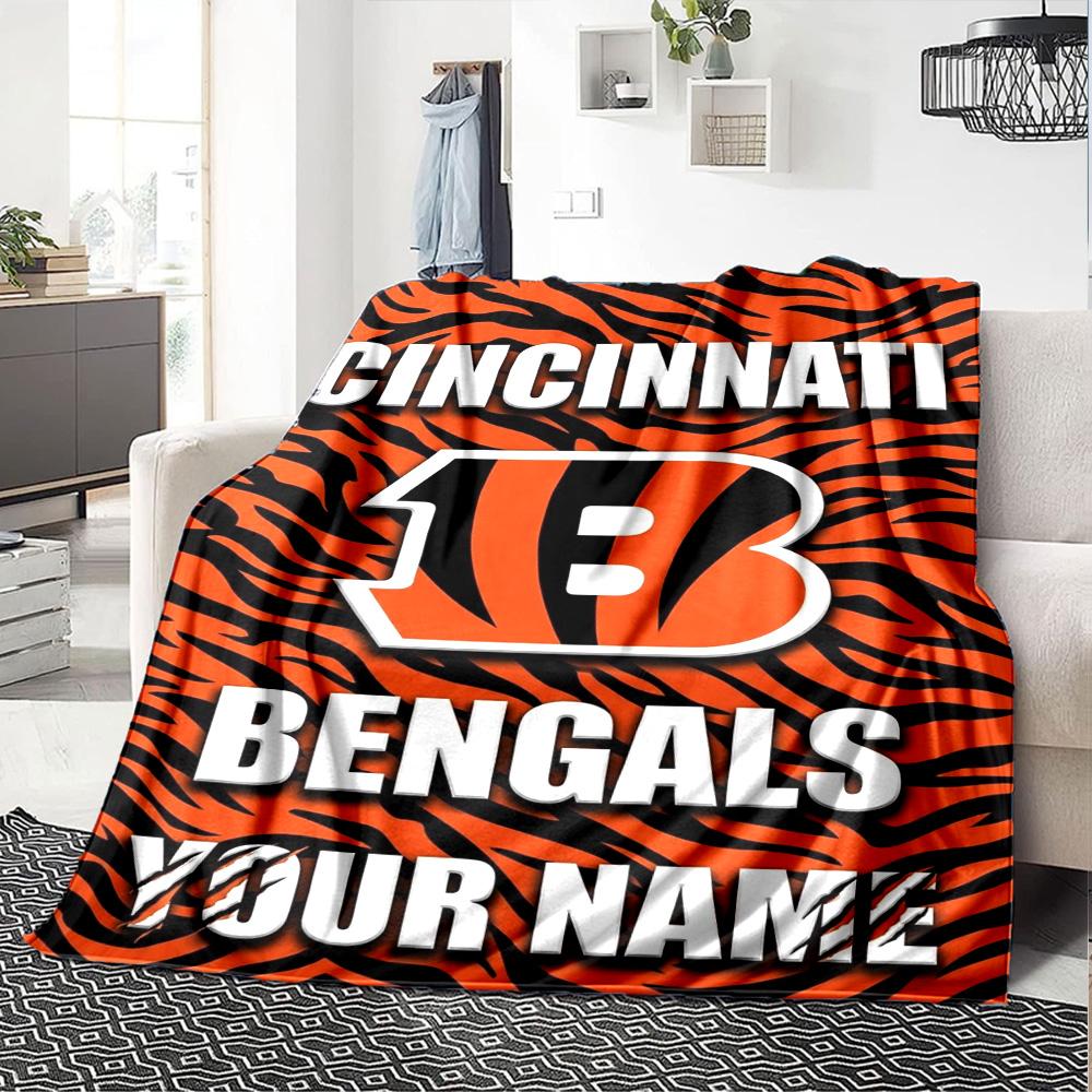 Name Custom Cincinnati Bengals Print Flannel Blanket High Quality Warm Comfortable Cover for All Seasons Perfect for Gifts Home Decor