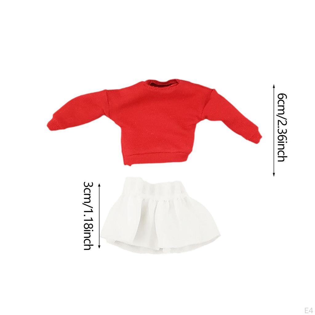 1/12 Long Sleeve Pullover and Skirt Costume Casual Off Shoulder Sweatshirt for 6inch Female Doll