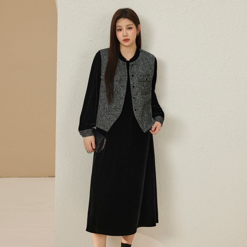 

Слим Шоу одежда больших размеров женская Французский стиль Ретро Стиль Хепберн Темпераментный Интеллектуальный Костюм из двух частей Толстая Мм2025 Осенняя одежда Новинка Black vest QJ3906] 3XL