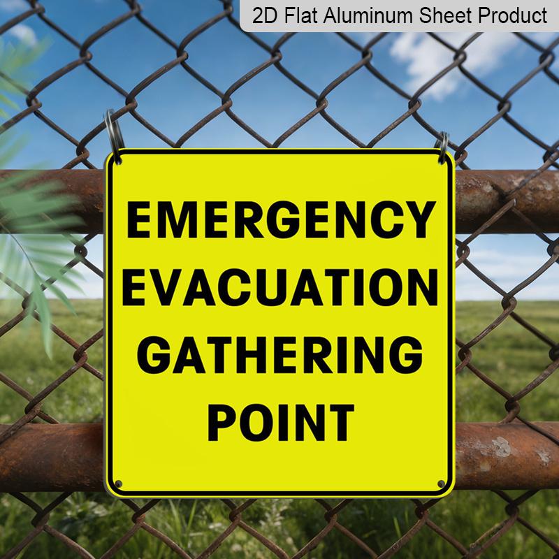 

2D Flat 1pc, Emergency Evacuation Gathering Point Metal Sign Yellow & Warning Sign with Border, Indoor/Outdoor Wall-Mounted Emergency Exit Sign for 20*20cm