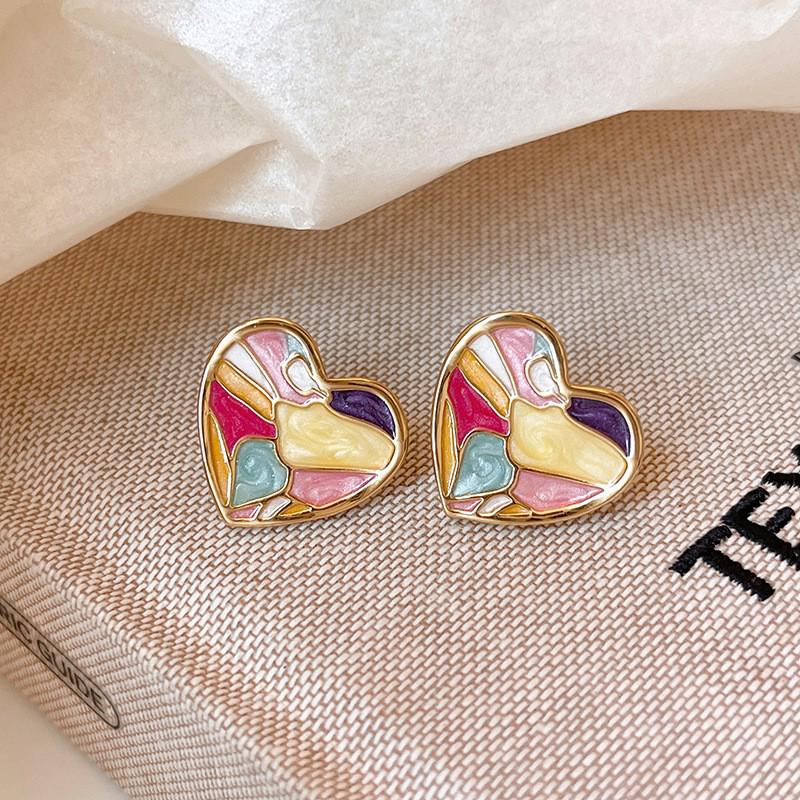 French Drip Glaze Heart Stud Earrings for Women - 2025 New Niche Design, Simple and Fresh Style