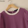 ZANZEA Damen Patchwork Rundhals Locker Sommer Lässig Kurzarm Bluse