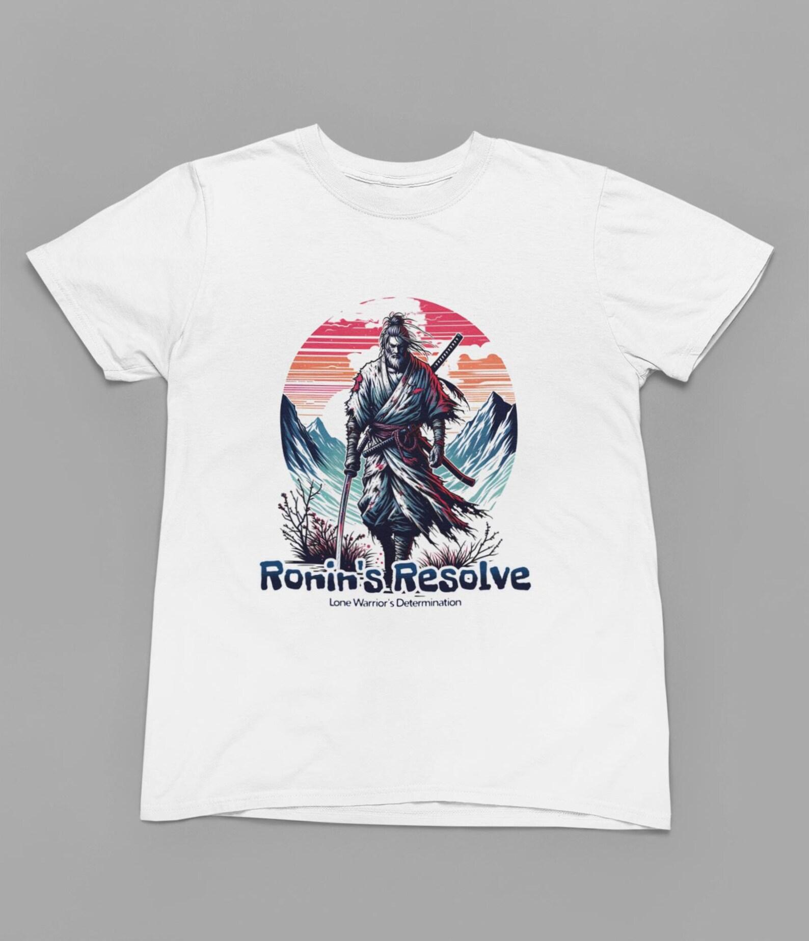 Ronin Samurai Retrowave T-Shirt, Japanese Sunset Warrior Dark Graphic Tee, Unisex Anime Streetwear Shirt, Gift For Him 2XL
