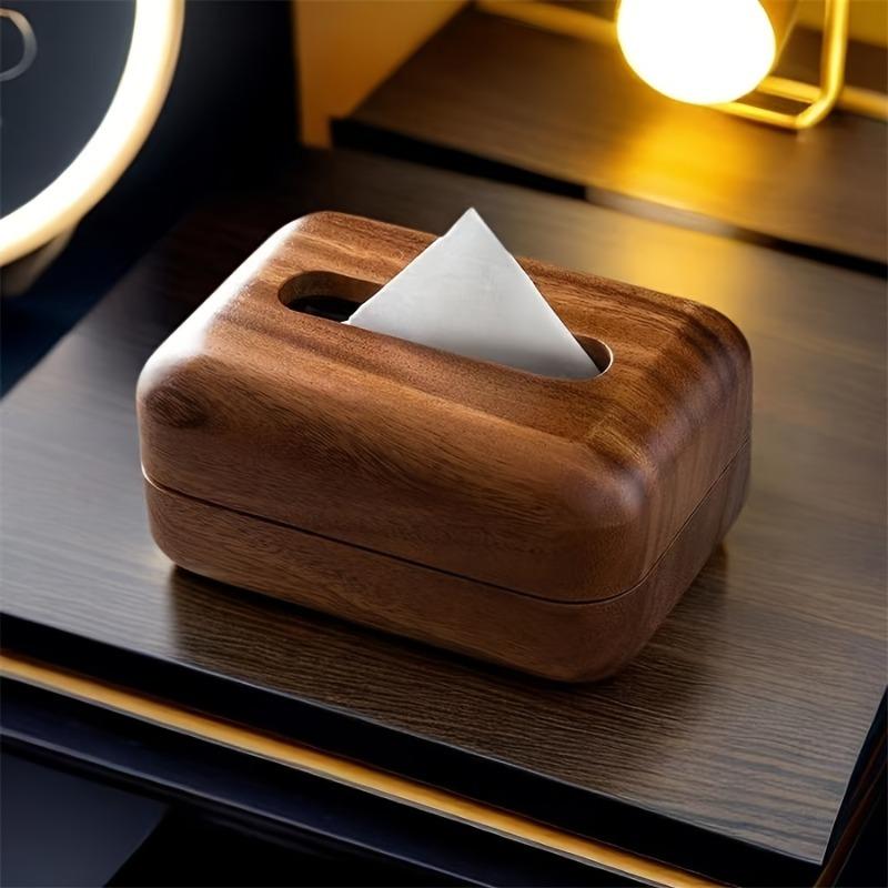 1pcs Vintage Solid Wood Tissue Box with Lid Handcrafted Wooden Tissue Holder Home Desk Decoration Storage Organizer