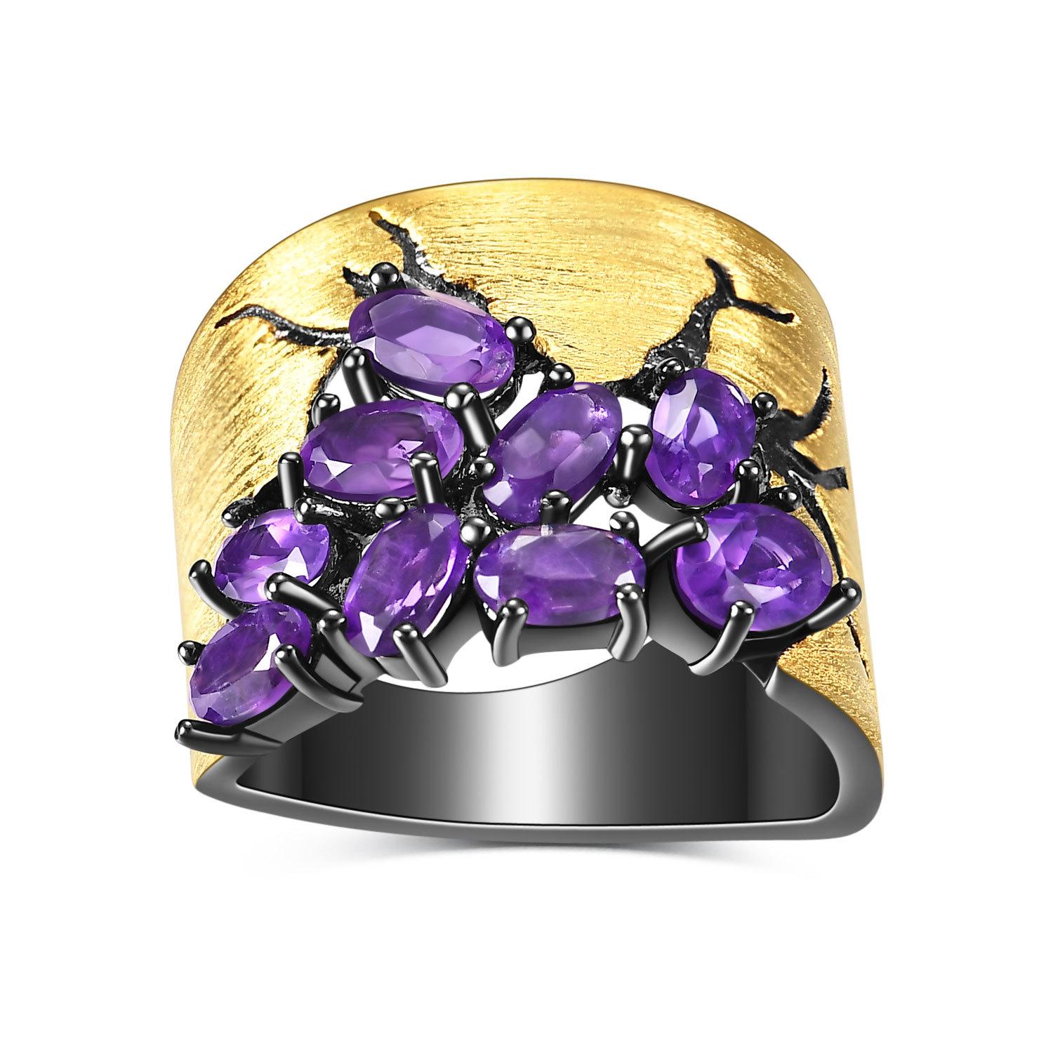 

Оригинальное дизайнерское итальянское кольцо в стиле ретро из стерлингового серебра 925 пробы, инкрустированное яркими драгоценными камнями и кольцом из натурального аметиста 10