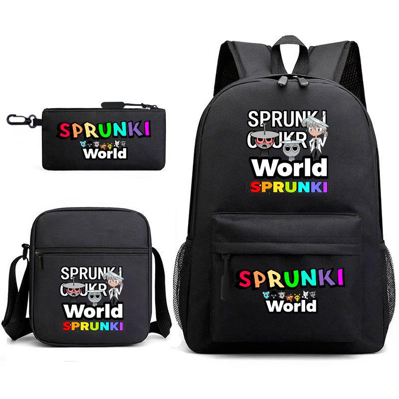 New rhythm box game merchandise primary school bag sprunki cartoon starry sky backpack 3-piece set D