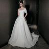 French Light Wedding Dress Bride 1011 New One-word Shoulder Satin Main Yarn Large Size Simple Door Yarn Welcome Yarn Travel Photography