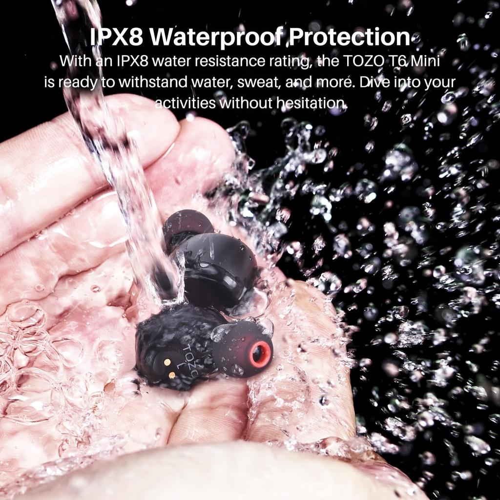 TOZO T6 Bluetooth Wireless Earbuds, Noise Cancelling, IPX8 Waterproof, Automatic Pairing, Separate Left and Right Earbuds, Touch Control, Bluetooth