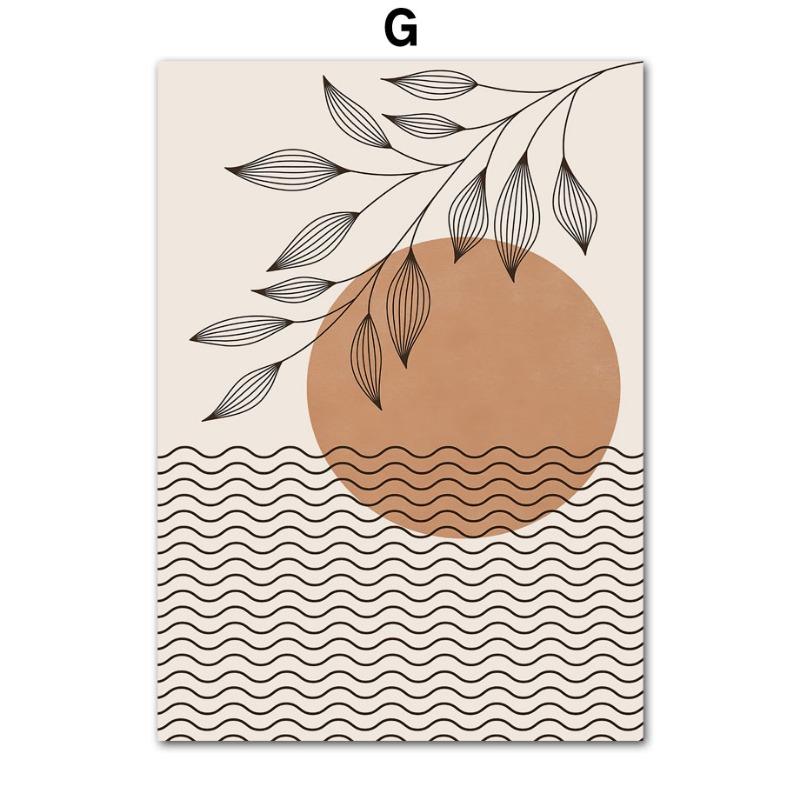 Abstract Girl Sun Lines Rainbow Leaf Wall Art Canvas Painting Boho Beige Posters Prints Pictures Living Room Interior Home Decor