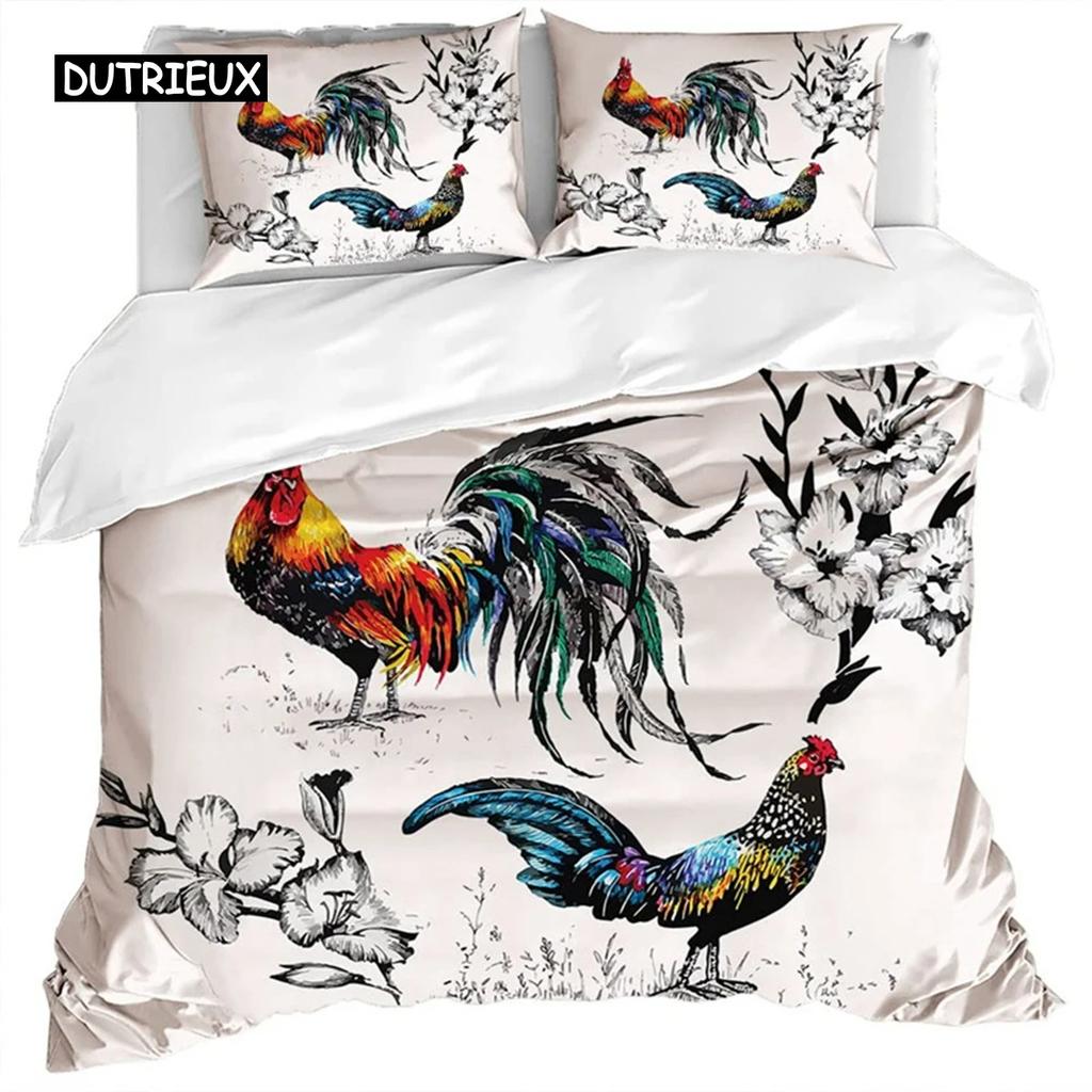 Set de lenjerie de pat cu pui, Queen Farmhouse, animale, pilotă, husă, găină, cocoș, pui, cuvertură, pentru fete, adolescenți, femei, dormitor, decor