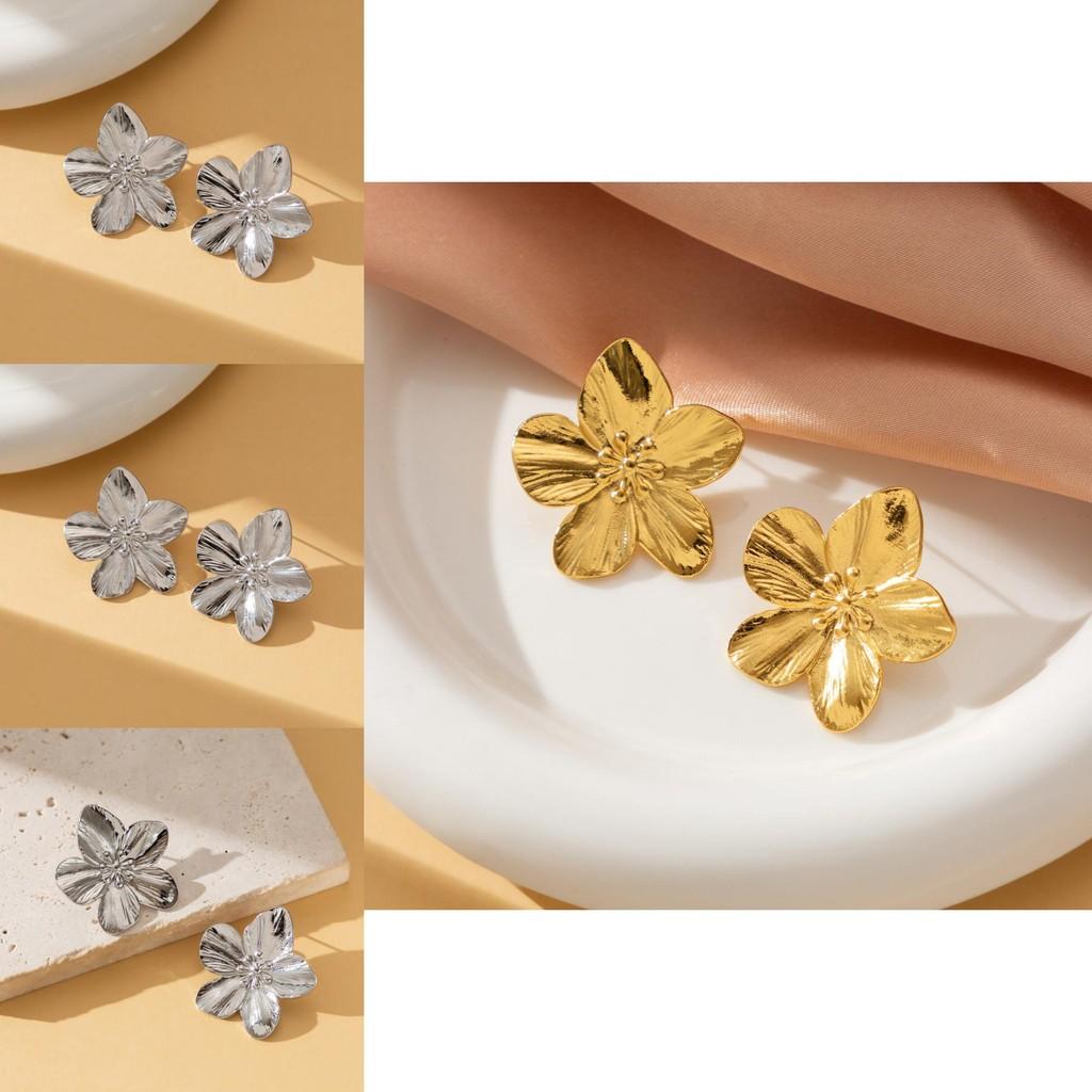 Beautiful French Court Style Gold And Silver Floral Earrings With Geometric Shapes