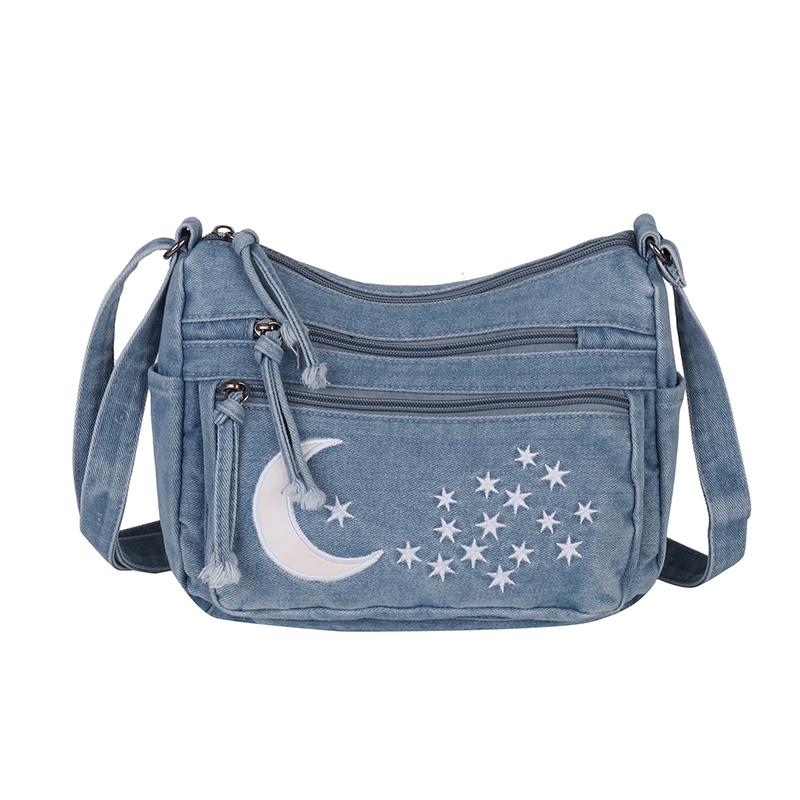 Borsa di Jeans a Spalla Singola Multi-cerniere Borsa a Tracolla Retrò Borsa per Mamma di Mezza Età