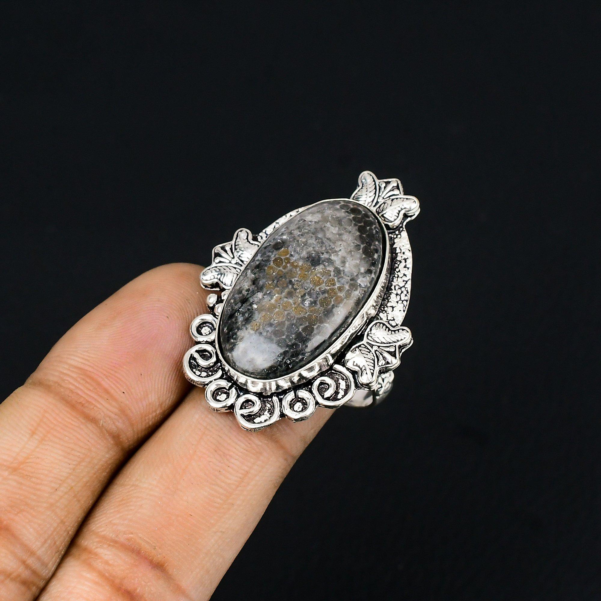 

925 Sterling Silver Natural Stingray Coral Promise Daughter Unique Ring US 8.5 8.5