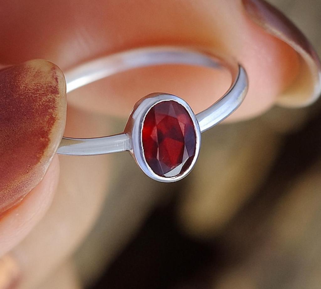 Garnet Ring, 925 Solid Silver, Handmade Jewelry, Boho Gift for Her, Women Ring, Promise Ring