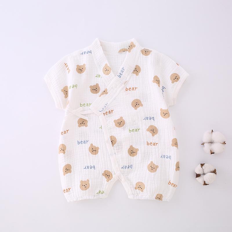 Baby Sleeveless Gauze Bodysuit - Lightweight Cotton Jumpsuit with Lace-up Detail for Spring/Summer