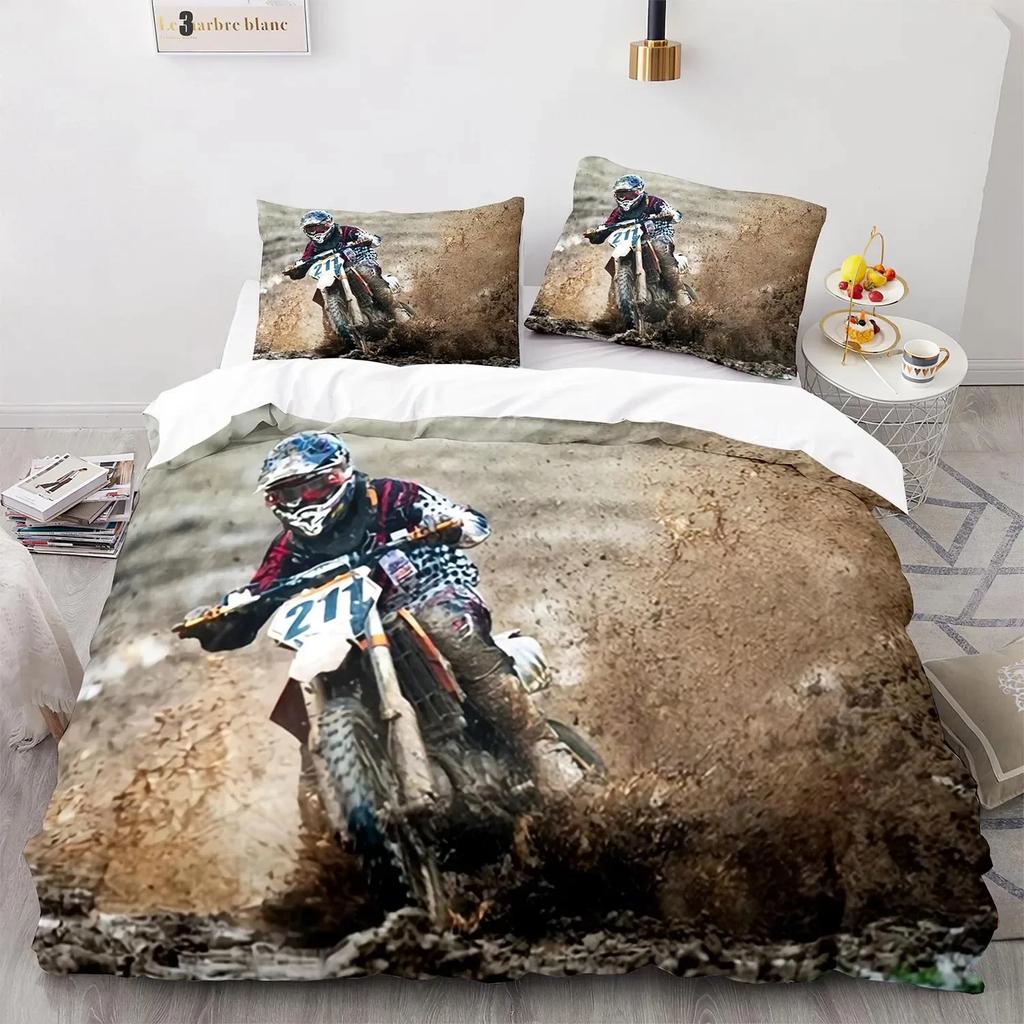 3D Print Extreme Sport Off-Road Stunt Motorcycle Comfortable Duvet Quilt Cover Pillowcase Bedding Set Decoration Home Textile