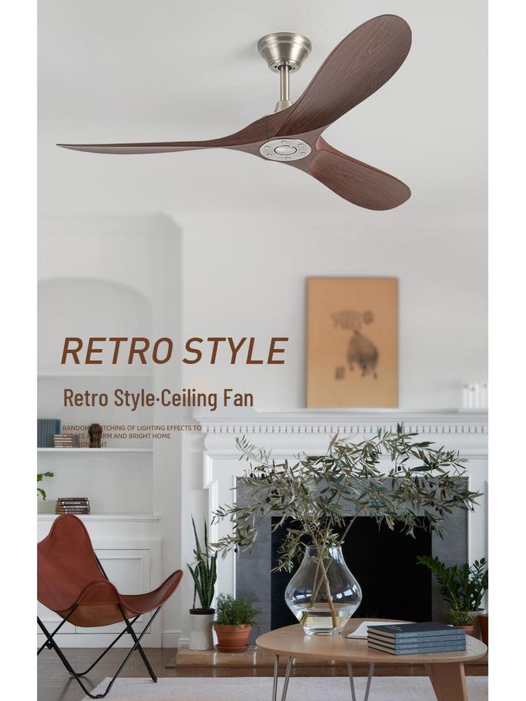 Nordic Silent Ceiling Fan Light with Wood Grain for Coffee Shop or Restaurant Decor