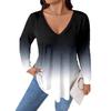 V-neck Cat Gradient Print New Style Daily Casual Long-Sleeved T-Shirt
