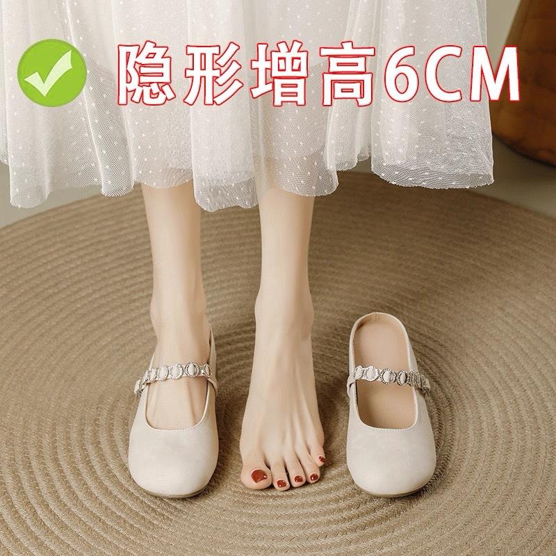 

Small man inner height increase bag head half slippers women wear thick heel Muller sandals Mary Jane single shoes in summer 35