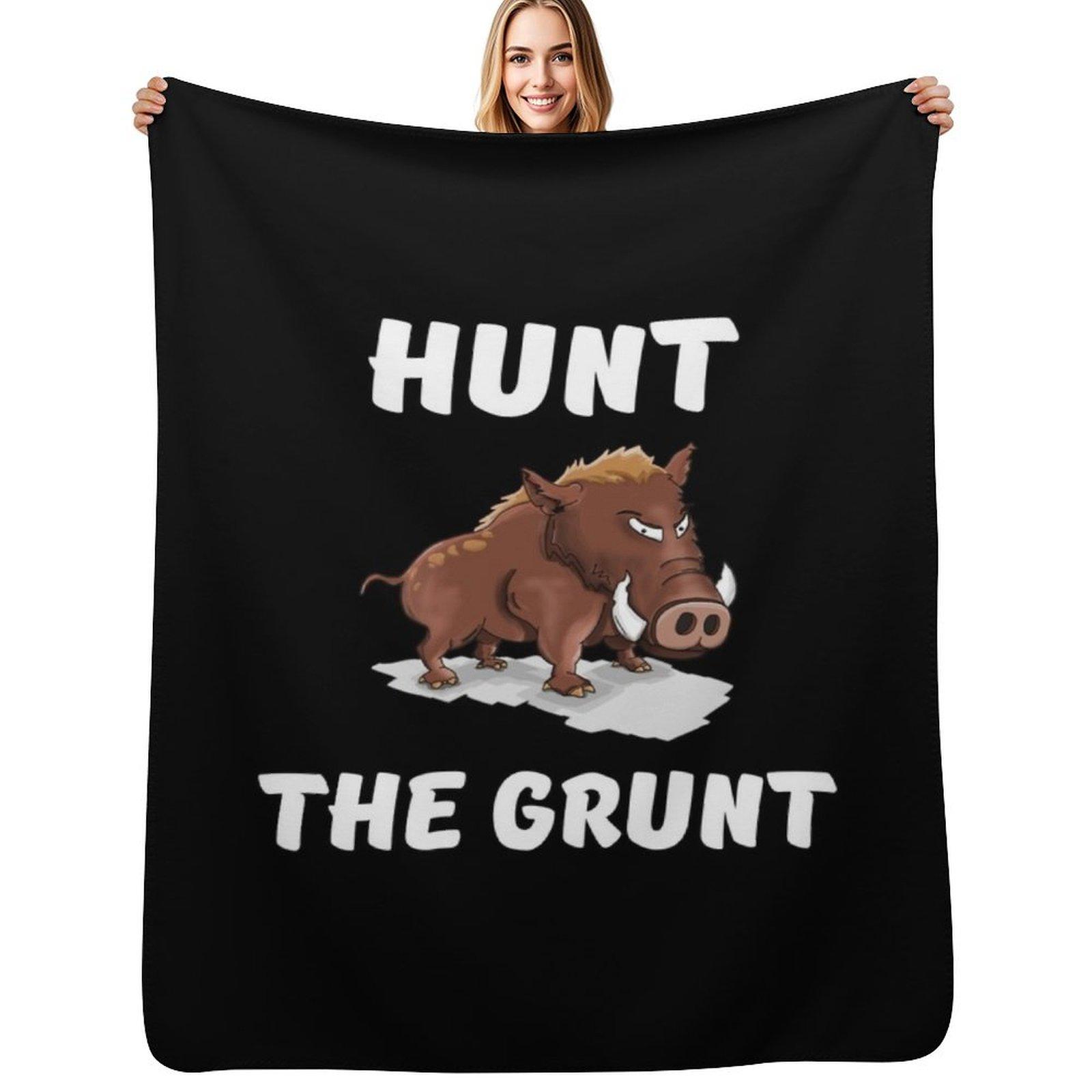 Hunt the grunt. Hog hunting pig boar hunter black Throw Blanket Cozy Microfiber Throw Blanket for Home Bedroom Size: 75*100cm, Weight: 230 GSM