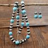 GemChic Women's New Vintage Turquoise Beads Chain Necklace Earrings Two Piece Set Ethnic Birthday Christmas Jewelry Gift