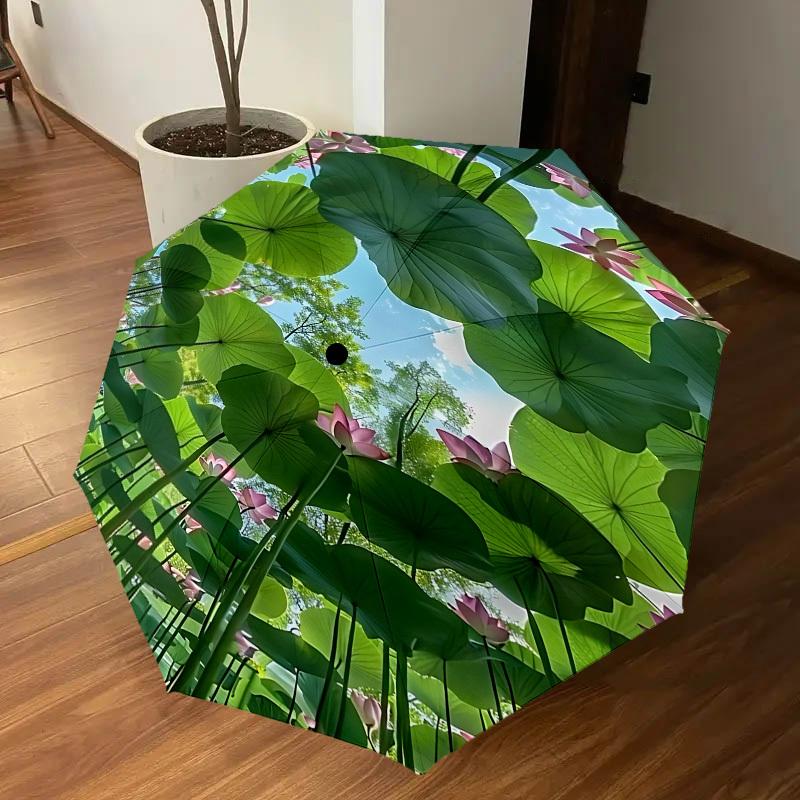 1pc Lotus leaves Automatic Open/Close Umbrella with Windproof, 8-Rib Sturdy Canopy, Durable Ribs, Fashionable Design1206A