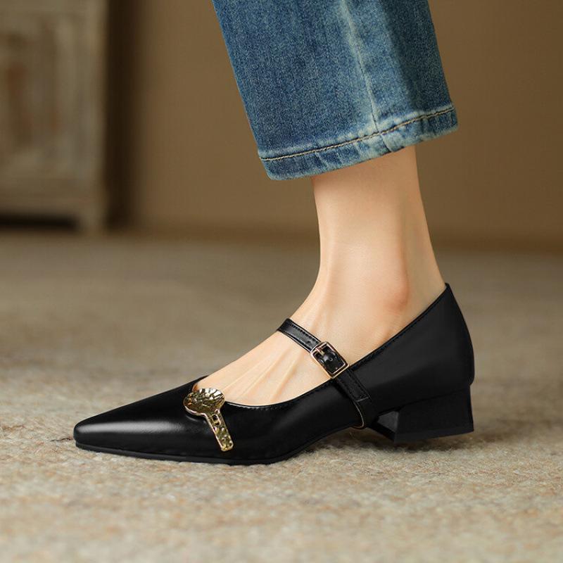 

New beef tendon soft sole, women s shoes for all seasons, women s single shoes, casual low-heeled black leather shoes, square-heeled flats. 39 чёрный