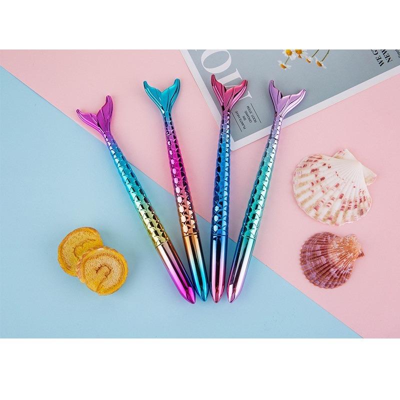 4 Pcs Ins Minimalist Mermaid Ballpoint Pen Black Small Fresh Personality Girl Style