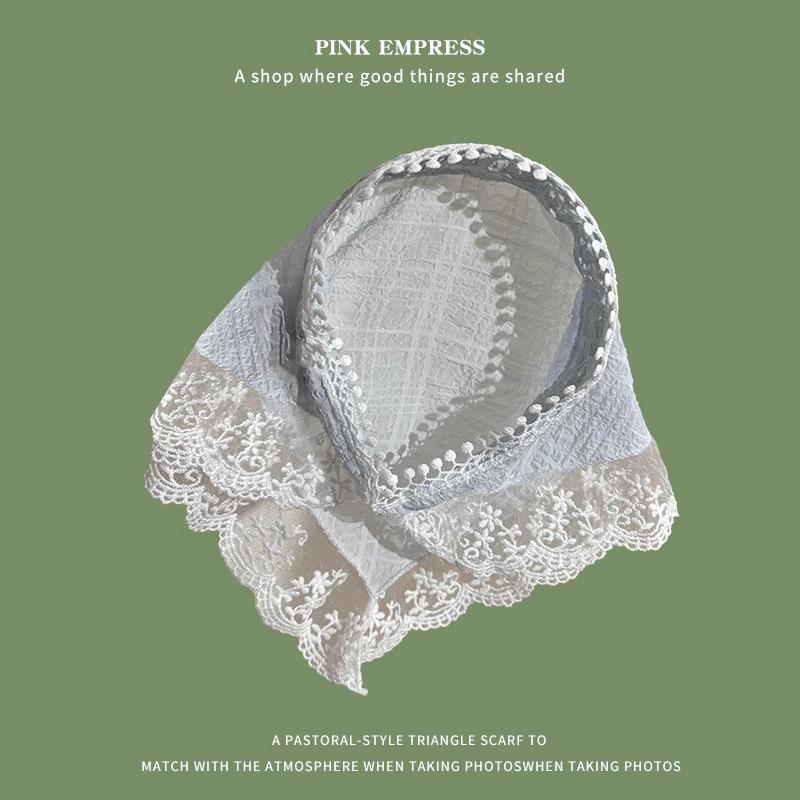 

Женский летний французский пасторальный белый кружевной треугольный платок-бандана