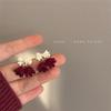 2024 D Retro Wine Red Velvet Rose Pearl Earrings: Hong Kong Style, Autumn/Winter Trend