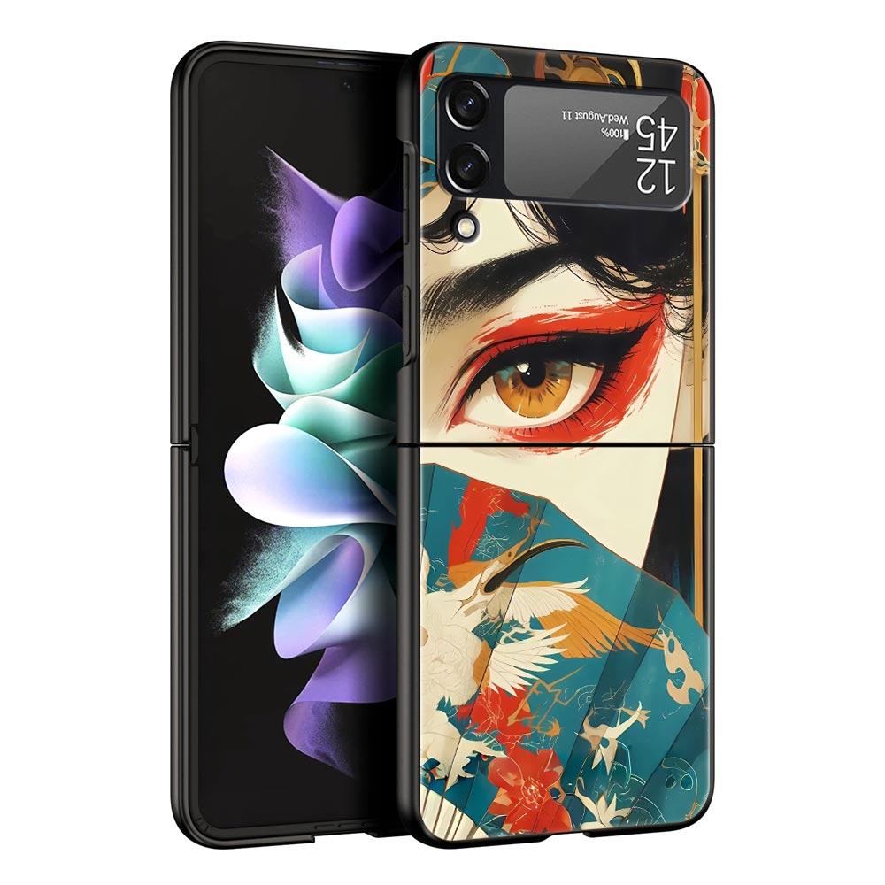 Japanese Style Art Japan Phone Case For Samsung Galaxy Z Flip3 Flip4 Flip5 Case Shell For Z Flip 3 4 5 6 7 Hard Folding Cover