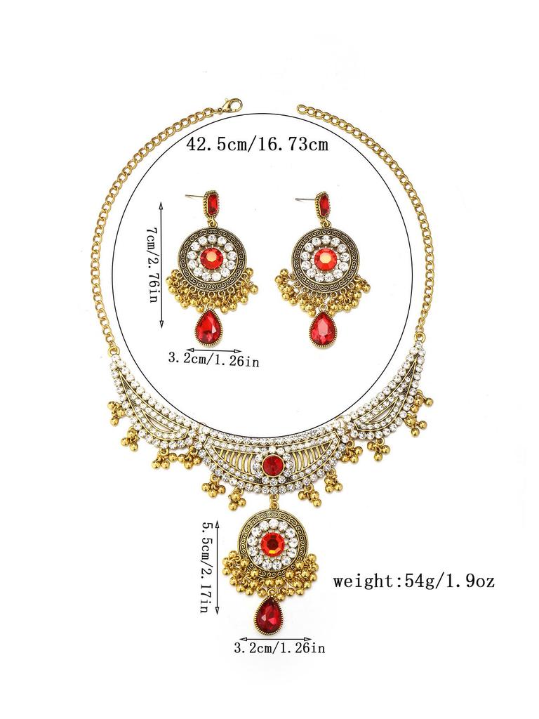 Vintage Ethnic Rhinestone Necklace & Earrings Set