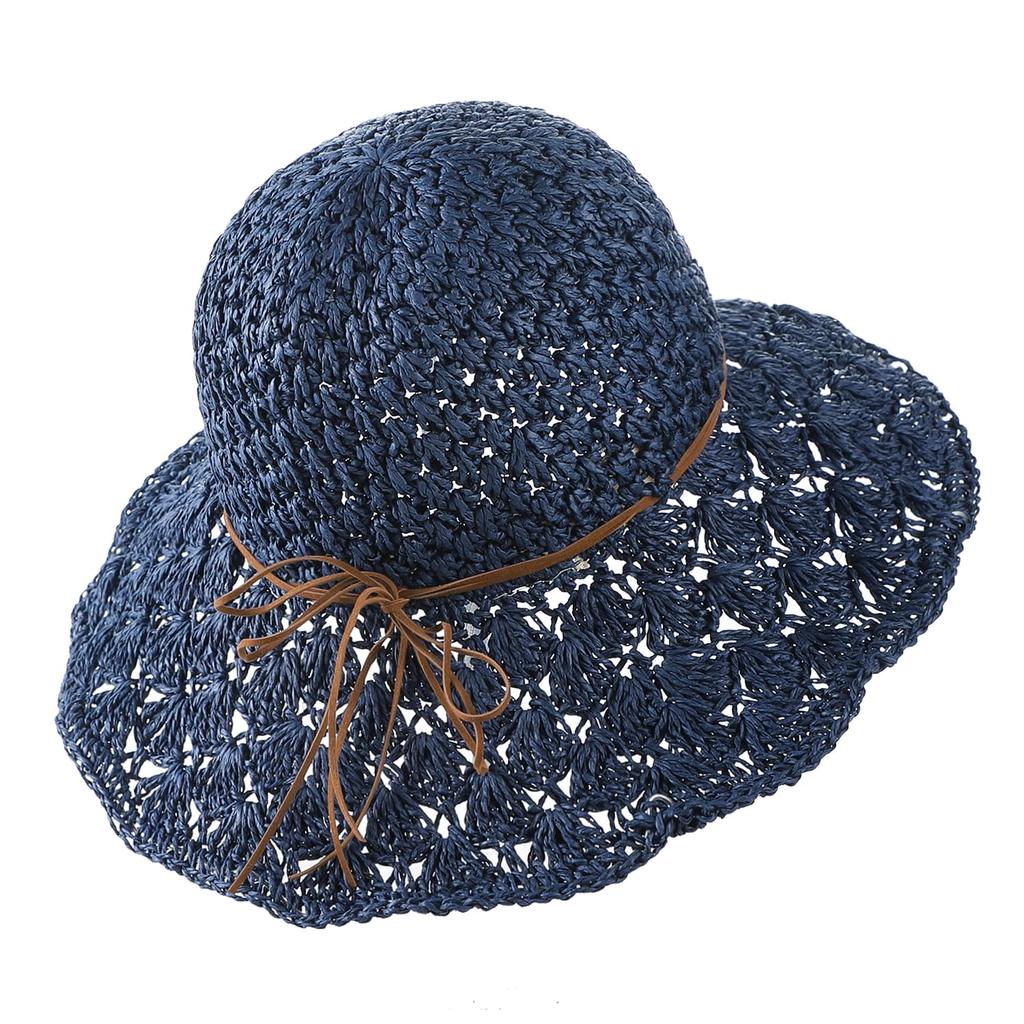 Straw UV Protection Wide Brim Sun With Actress Sun For Navy Blue [LONTG] Hat, Hat, Women's, Hat, Hat, Handmade, Ribbon, Hat, Breathable, Cool,