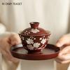 Kinesisk Retro Keramisk Gaiwan Fair Cup Handgjord Plommonblomma Te Terrin Bärbar Teskål Mästar Tekopp Hushålls Teservis 130ml