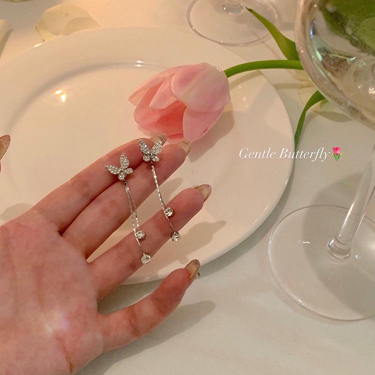 Korean-Style High-End Tassel Bow Earrings - Elegant Long Design for Women