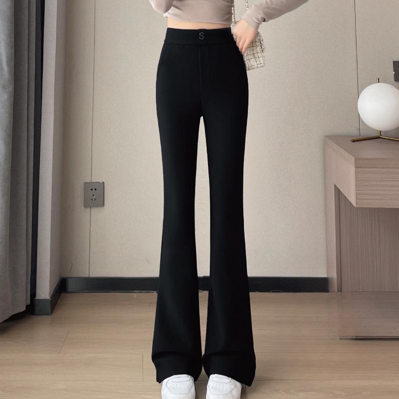 Elegant High-waisted Micro-flared Pants for Autumn Wear New Stretch Elasticated Waist Suit Pants Slim Slit Casual Trousers