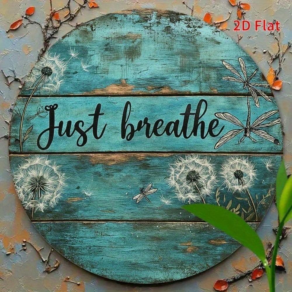 ANRRO Breathing Text Metal Sign Round Animated Inhale Exhale Wall Decor Rustproof Outdoor Garden Farmhouse