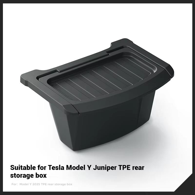 For Tesla Model Y Juniper 2025+ Rear Seat Organizer, TPE Behind Center Console Storage Box - Durable Waterproof Bin
