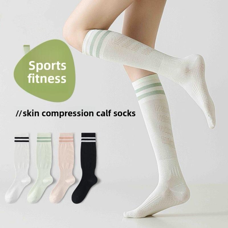 Sports Long Compression Socks, Tennis Socks, Women's Micro-pressure Massage Sole Calf Socks, Summer Thin Fitness Running Socks