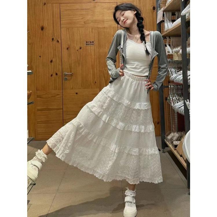 White Lace Cake Skirt, Slim Waist and Petite, Perfect for Women's Early Autumn Fashion