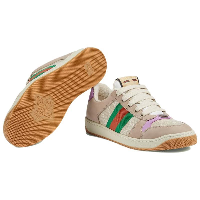 GUCCI Screener Distressed Shoes Canvas Leather Comfortable Low top Stylish Skateboarding Shoes Women's Multicolor 705051 UULG0 9683