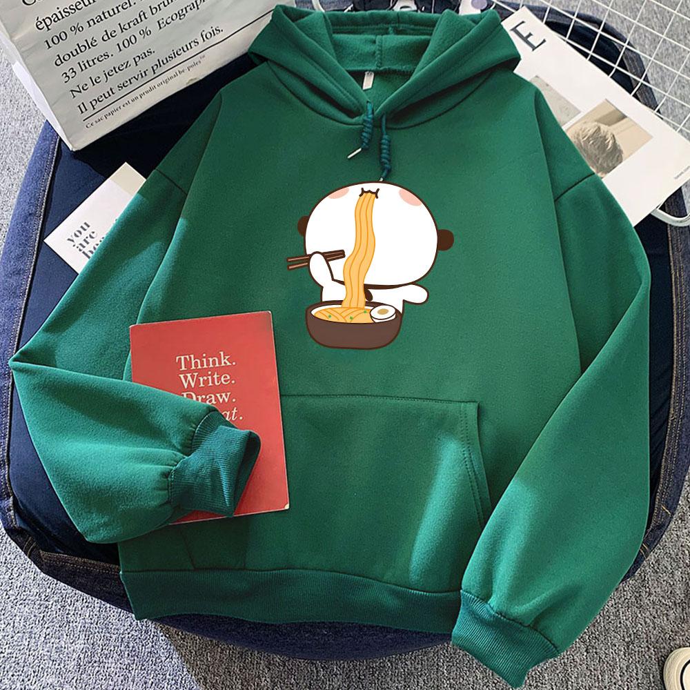 Cartoon Panda Bear Bubu Dudu Printing Hoodies Eating Ramen Graphic Sweatshirts Long Sleeve Women Pullovers Kawaii