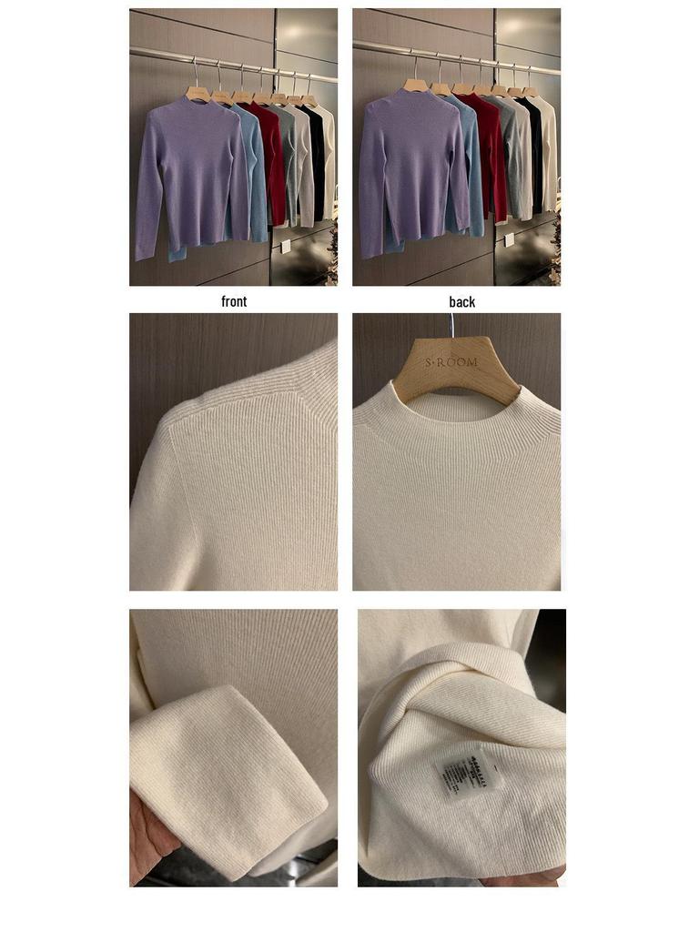 SROOM Bezešvé vlněné korejské tričko s polozvýšeným límcem a slim fit střihem