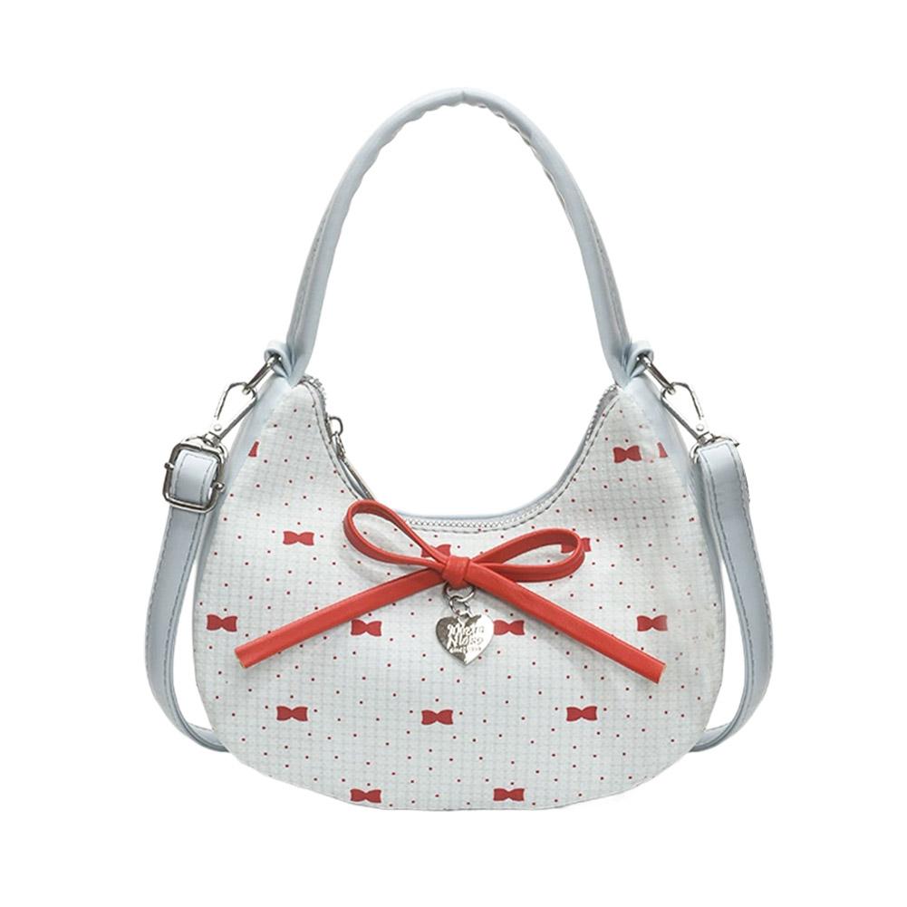 Fashion Bow Handbag for women Sweet Print Metal heart Pendant Underarm pouch Single shoulder Commuting Hand-held Crossbody bag