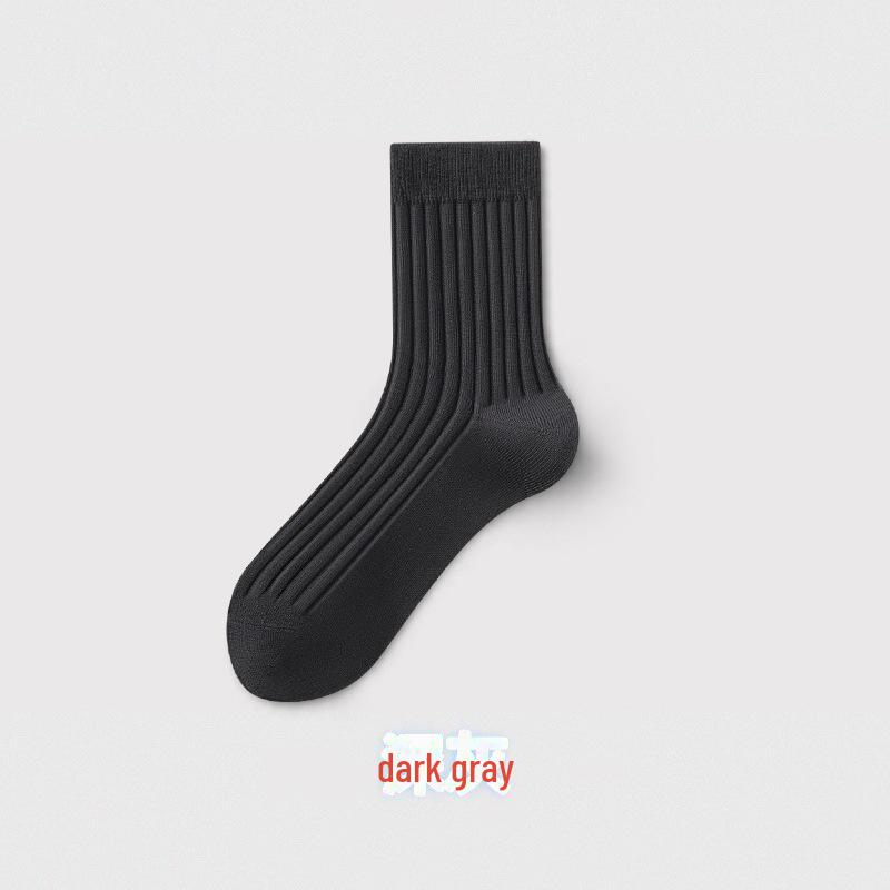 Men's Double Needle Breathable and Sweat-Absorbent Socks for Spring and Autumn - Solid Black Business and Sports Style