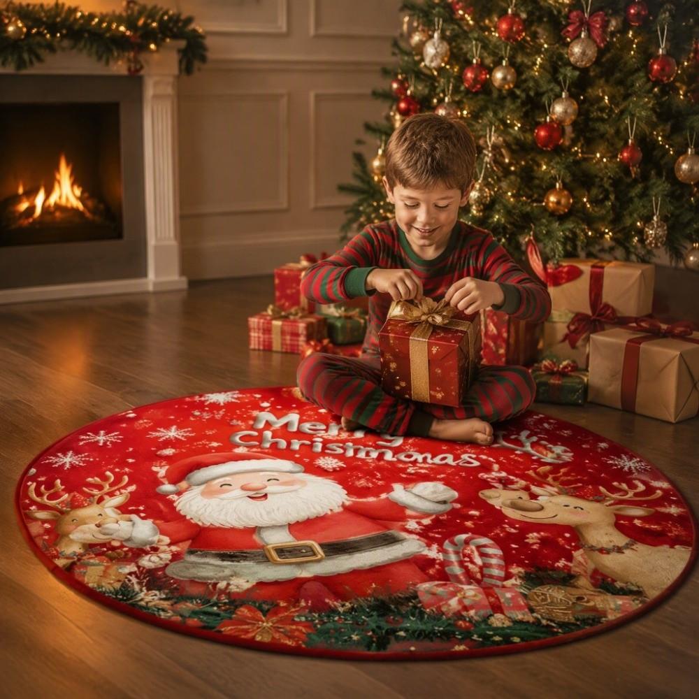 Non-Slip 3D Illusion Rug Santa Claus Xmas Home Decor Cartoon Cute Round Vortex Carpet  Outdoor