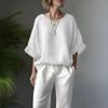 Women Tops Round Neck Half Sleeve Loose Fit Pullover Tops Pure Color Soft Fabric Casual Blouse Daily Wear