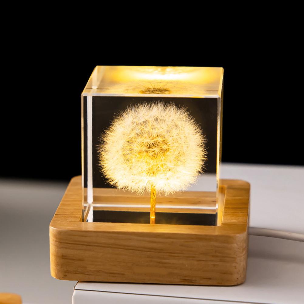 Forever Flowers Kristallkugel Licht mit Holzsockel Runde Kugel Nachttischlampe Büro Heimdekoration Geschenke für Männer Frauen Kinder Jungen Mädchen