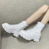 2026 Boots Women Autumn Winter PU Leather White Ankle Boots Motorcycle Female Chunky Heels Platform Boots
