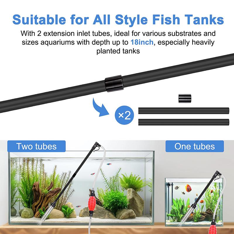 Quick Aquarium Siphon Pump Gravel Cleaner - 256Gph / 80Gph Adjustable Powerful Fish Tank Vacuum Gravel Cleaning Kit
